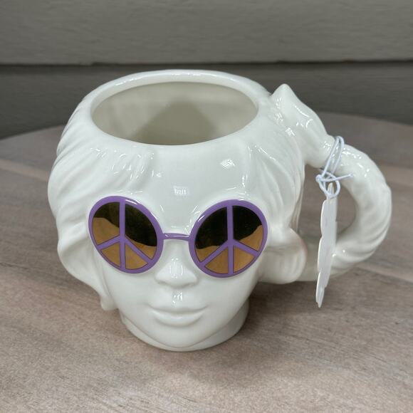 Sheffield Home 3D Figural Face Purple Peace Sign Sun Glasses Hippie Ceramic Mug - Picture 1 of 11